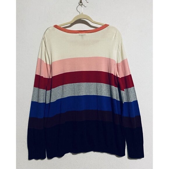 Talbots Sweater Womens 2X Ivy League Striped Pullover Zipper Shoulder Boho - Picture 4 of 7